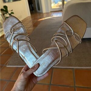Anthropologie Maeve strappy sliver/champagne sandals